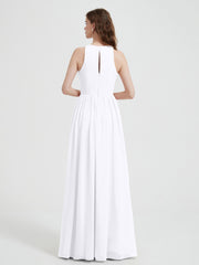 Halter Chiffon Simple Dress with Slit White