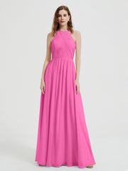 Halter Chiffon Dresses with Pleated Bodice Azalea