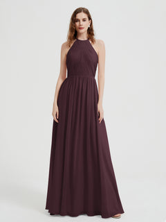 Halter Chiffon Dresses with Pleated Bodice Cabernet Plus Size