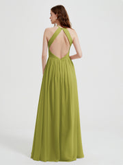 Halter Chiffon Dresses with Pleated Bodice Clover
