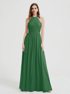 Halter Chiffon Dresses with Pleated Bodice Emerald Plus Size