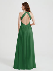Halter Chiffon Dresses with Pleated Bodice Emerald Plus Size
