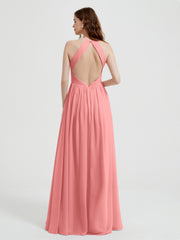 Halter Chiffon Dresses with Pleated Bodice Flaming Plus Size