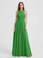 Halter Chiffon Dresses with Pleated Bodice Green Plus Size