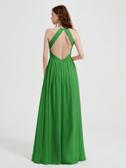 Halter Chiffon Dresses with Pleated Bodice Green Plus Size