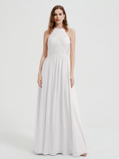 Halter Chiffon Dresses with Pleated Bodice Ivory Plus Size