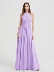 Halter Chiffon Dresses with Pleated Bodice Lilac