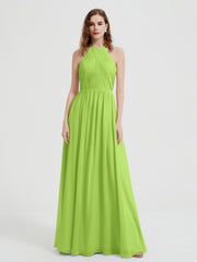 Halter Chiffon Dresses with Pleated Bodice Lime Green Plus Size
