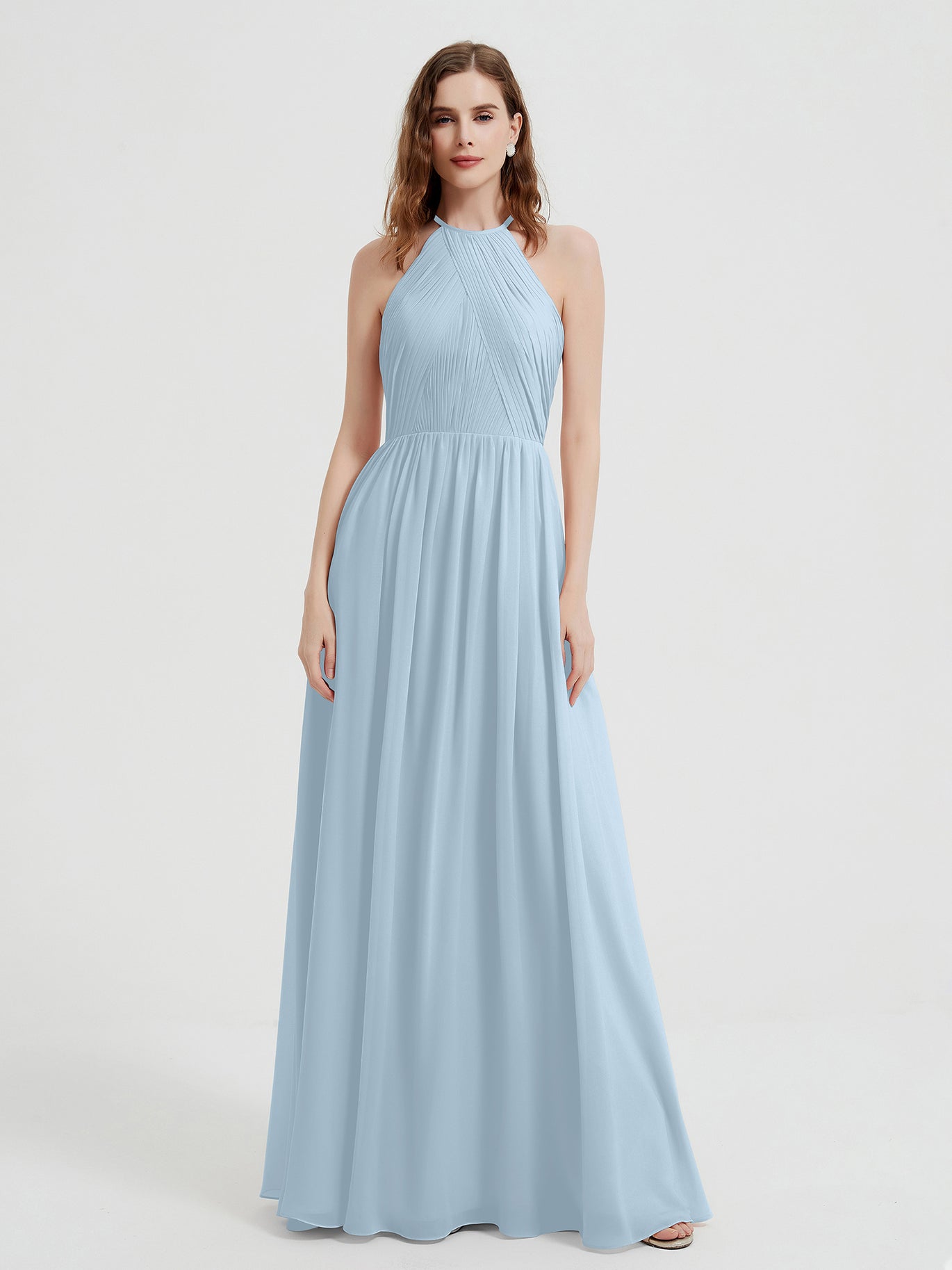 BABARONI Halter Chiffon Dresses with Pleated Bodice Mist, Mist / US0