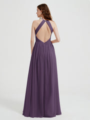 Halter Chiffon Dresses with Pleated Bodice Plum Plus Size