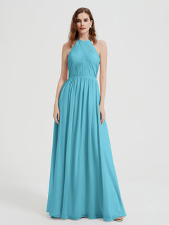 Halter Chiffon Dresses with Pleated Bodice Pool