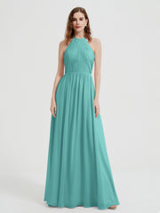 Halter Chiffon Dresses with Pleated Bodice Spa