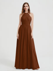 Halter Chiffon Dresses with Pleated Bodice Terracotta Plus Size
