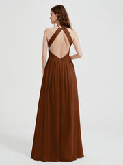 Halter Chiffon Dresses with Pleated Bodice Terracotta Plus Size