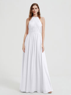 Halter Chiffon Dresses with Pleated Bodice White Plus Size