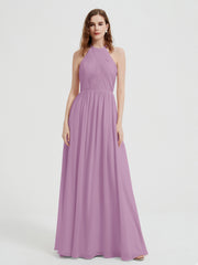Halter Chiffon Dresses with Pleated Bodice Wisteria