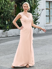 V-neck Lace Top Ruched Sheath Dress Pearl Pink
