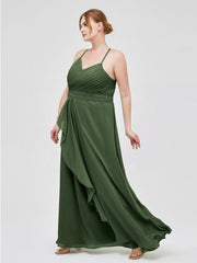 Spaghetti Strap Elegant Bridesmaid Dress with V-neck Olive Green