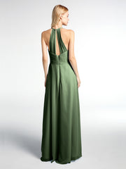 Spaghetti Strap Elegant Bridesmaid Dress with V-neck Olive Green