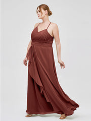 Spaghetti Strap Elegant Bridesmaid Dress with V-neck Terracotta