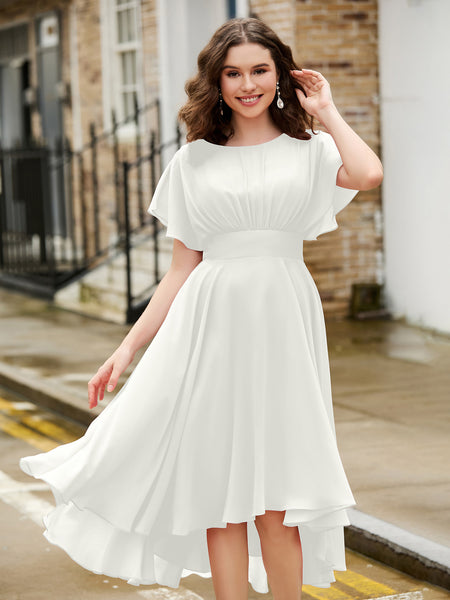 BABARONI Flutter Sleeves Jewel Neckline Chiffon Dress Ivory, Ivory / US0 BABARONI Flutter Sleeves Jewel Neckline Chiffon Dress Ivory, Ivory / US0