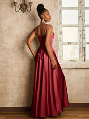A-line Floor-length Dress with Lace-up Burgundy