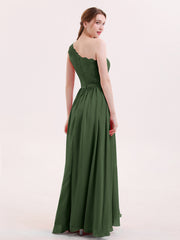 One Shoulder Lace and Chiffon Dresses Olive Green Plus Size