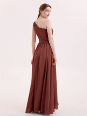One Shoulder Lace and Chiffon Dresses Terracotta