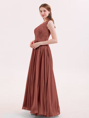One Shoulder Lace and Chiffon Dresses Terracotta