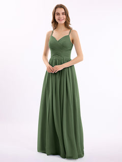 Sweetheart Neck Chiffon Dress with Spaghetti Strap Olive Green