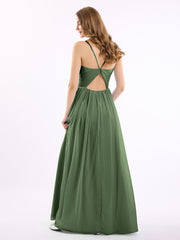 Sweetheart Neck Chiffon Dress with Spaghetti Strap Olive Green