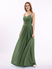 Sweetheart Neck Chiffon Dress with Spaghetti Strap Olive Green