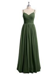 Sweetheart Neck Chiffon Dress with Spaghetti Strap Olive Green