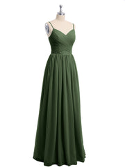 Sweetheart Neck Chiffon Dress with Spaghetti Strap Olive Green