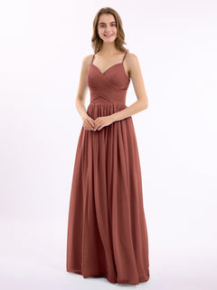 Sweetheart Neck Chiffon Dress with Spaghetti Strap Terracotta