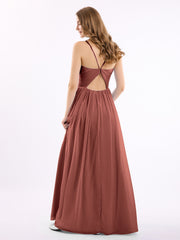 Sweetheart Neck Chiffon Dress with Spaghetti Strap Terracotta Plus Size