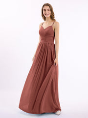 Sweetheart Neck Chiffon Dress with Spaghetti Strap Terracotta