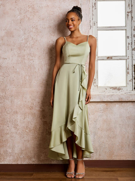 BABARONI Spaghetti Straps Asymmetrical Soft Satin Dresses Taupe, Taupe / US0 BABARONI Spaghetti Straps Asymmetrical Soft Satin Dresses Taupe, Taupe / US0