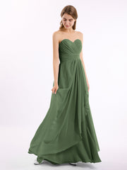 Strapless Sweetheart Neck Chiffon Dresses Olive Green
