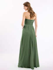 Strapless Sweetheart Neck Chiffon Dresses Olive Green