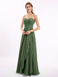 Strapless Sweetheart Neck Chiffon Dresses Olive Green