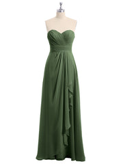 Strapless Sweetheart Neck Chiffon Dresses Olive Green