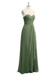 Strapless Sweetheart Neck Chiffon Dresses Olive Green