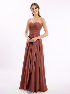 Strapless Sweetheart Neck Chiffon Dresses Terracotta