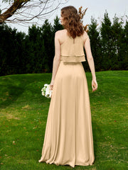 Two Layers Ruffles Bodice Chiffon Dresses Champagne