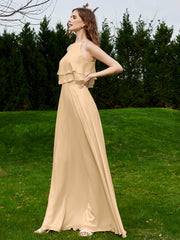 Two Layers Ruffles Bodice Chiffon Dresses Champagne