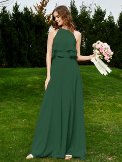 Two Layers Ruffles Bodice Chiffon Dresses Dark Green Plus Size