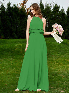 Two Layers Ruffles Bodice Chiffon Dresses Green