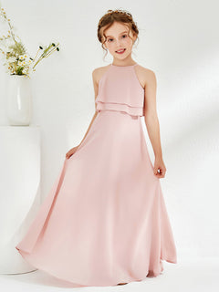 Two Layers Ruffles Junior Bridesmaid Dresses Taupe