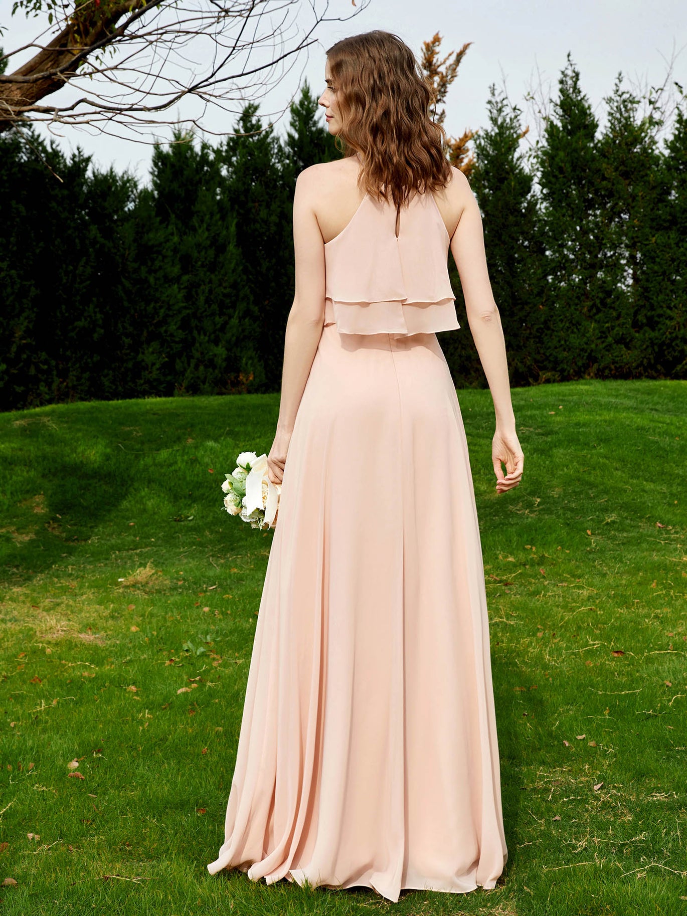 FuLL Length Lace and Chiffon Dresses Pearl Pink